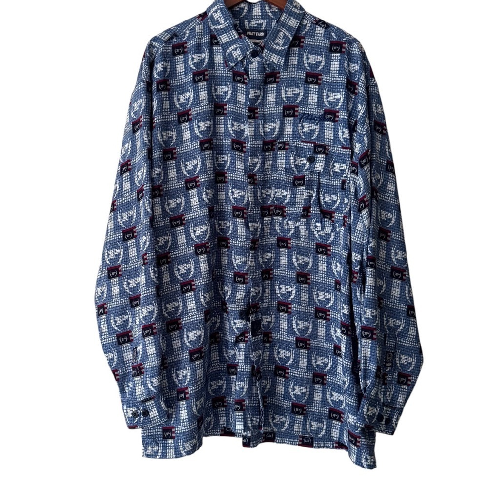 Phat Farm logo blue red vintage Y2K long sleeve button down 3XL